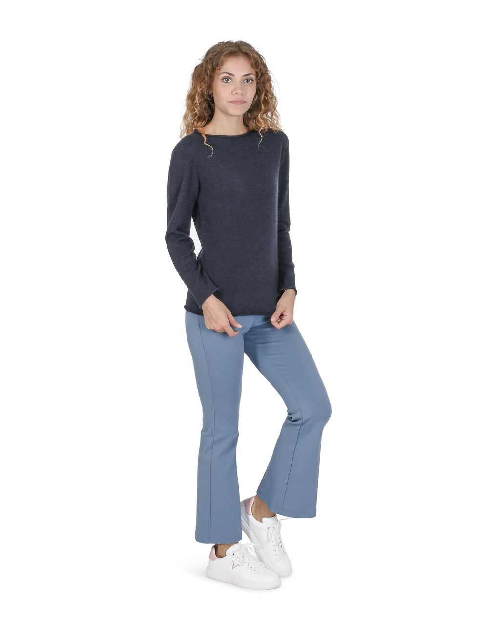 Maglione da donna con scollo a barca in cashmere Crown of Edinburgh COE 0025 BLU NAVY