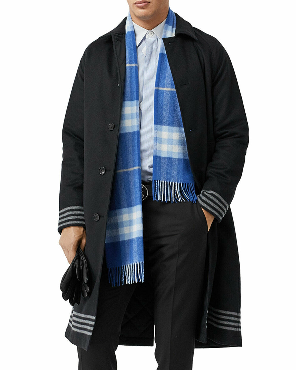 Sciarpa uomo Burberry 168x30 cm blu a quadri