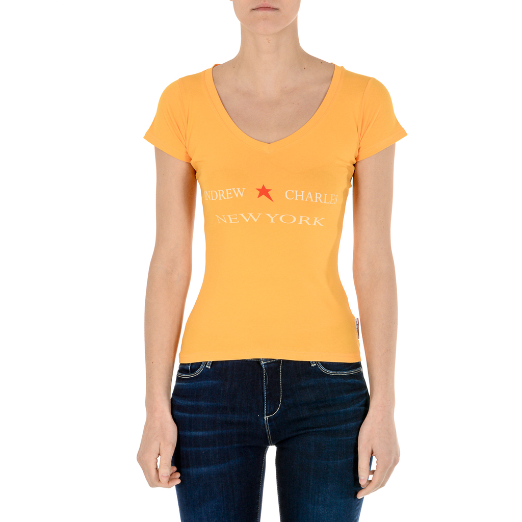 Andrew Charles T-shirt da donna a maniche corte con scollo a V gialla TAPIWA