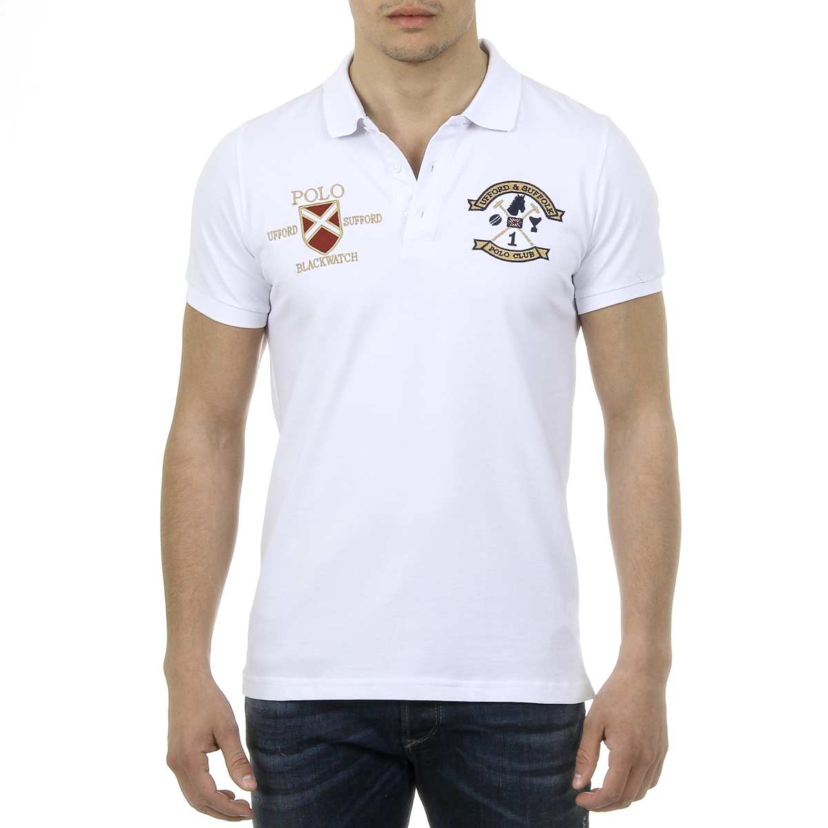 Polo da uomo a maniche corte Ufford & Suffolk Polo Club US007 BIANCO
