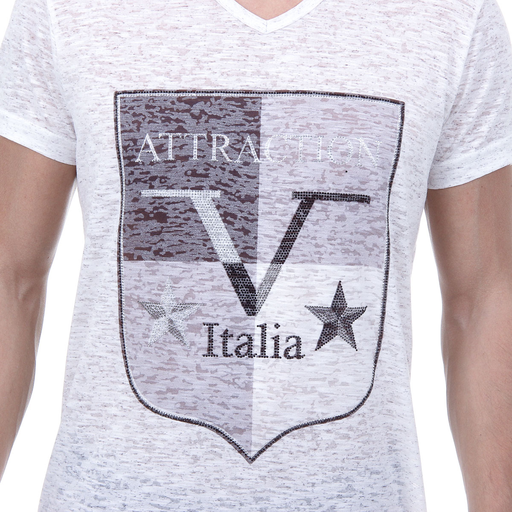 V 1969 Italia T-shirt da uomo a maniche corte con scollo a V, bianca ALEXANDER