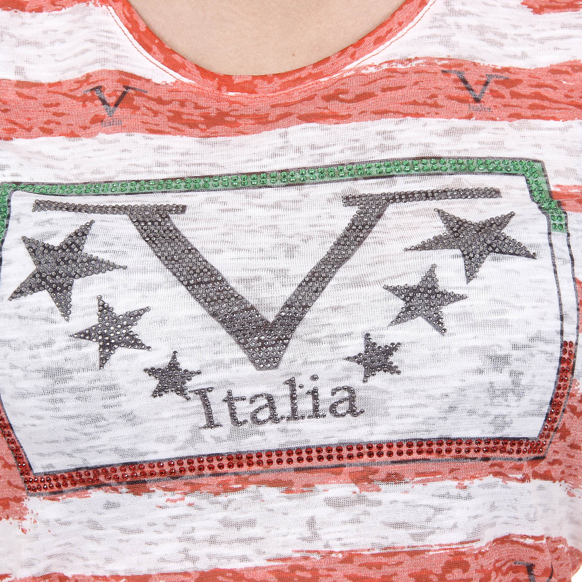 V 1969 Italia T-shirt da donna a maniche corte con scollo rotondo multicolore CHARLOTTE
