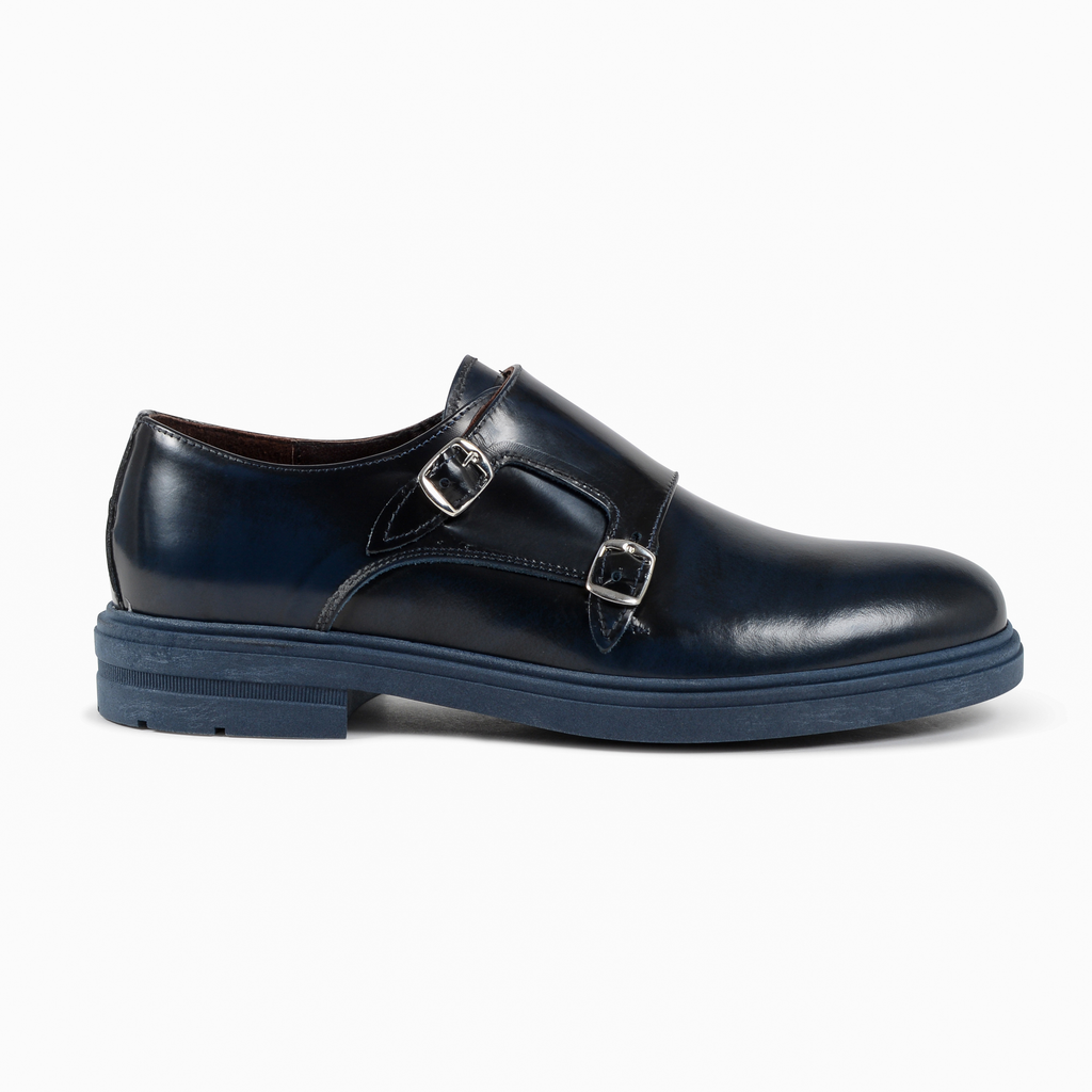 19V69 Italia Mens Double Buckle Shoe Blue 1210 P ABRASIVATO BLUE
