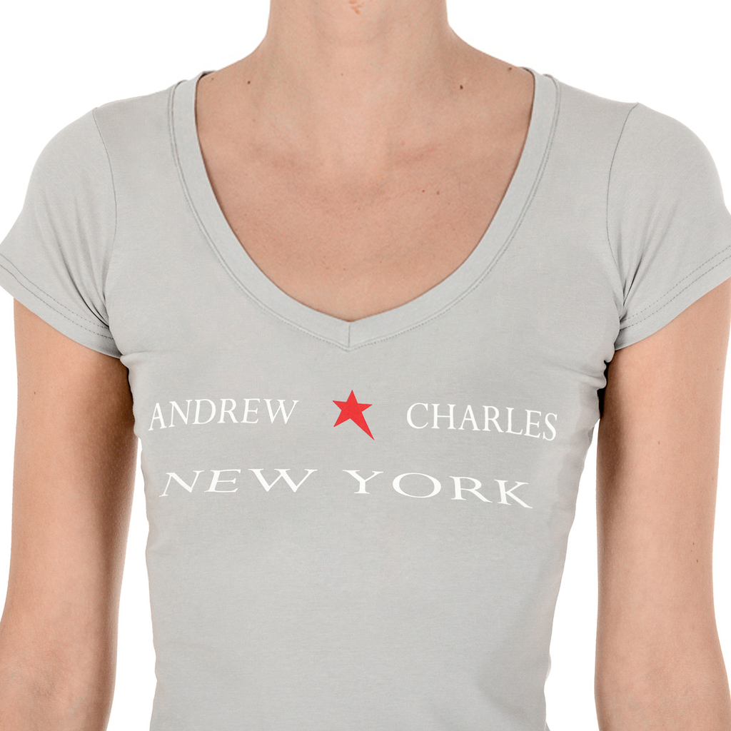 Andrew Charles T-shirt da donna a maniche corte con scollo a V, grigia TAPIWA