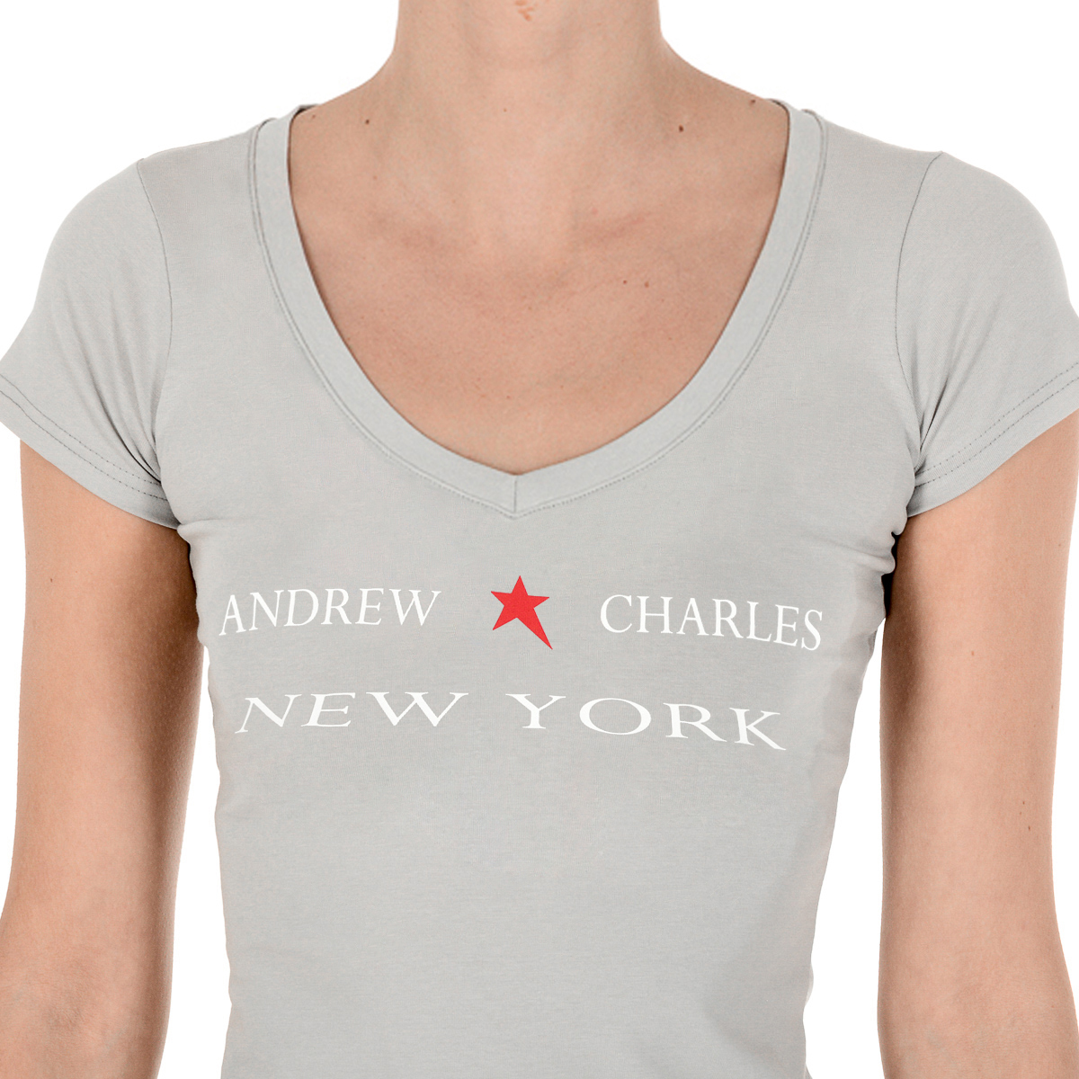Andrew Charles T-shirt da donna a maniche corte con scollo a V, grigia TAPIWA