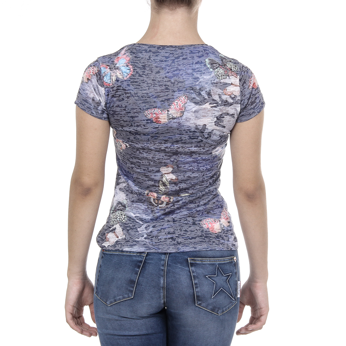 Andrew Charles T-shirt da donna a maniche corte con scollo a V blu scuro STELLA