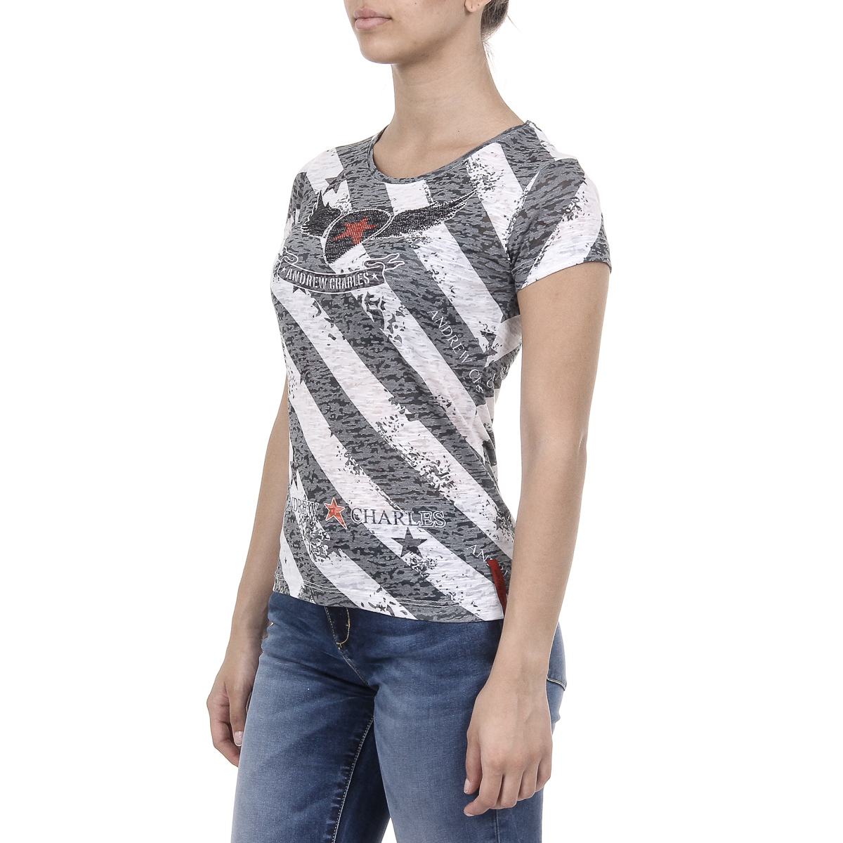 Andrew Charles T-shirt da donna a maniche corte con scollo rotondo, verde scuro CAROLINE
