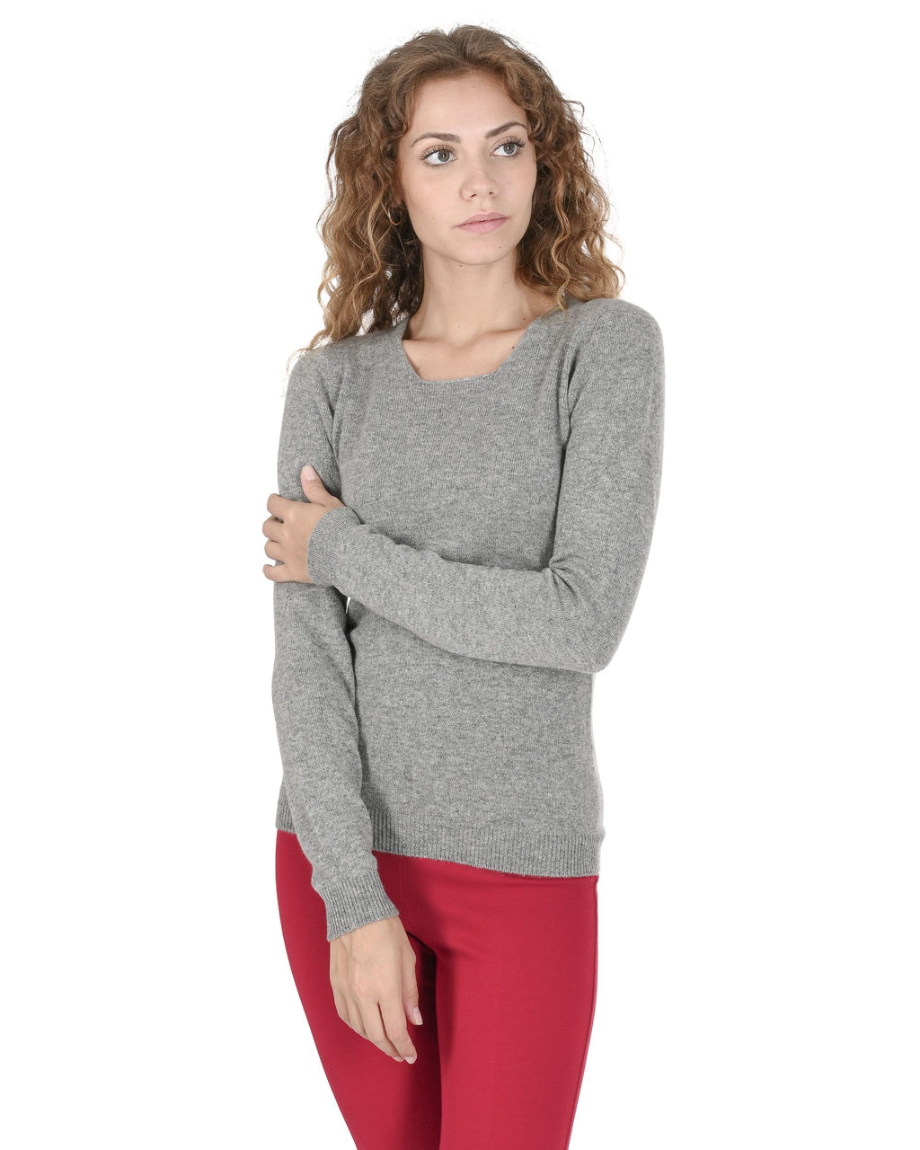 Maglione da donna in cashmere con scollo quadrato Crown of Edinburgh COE 0024 GRIGIO PELTRO
