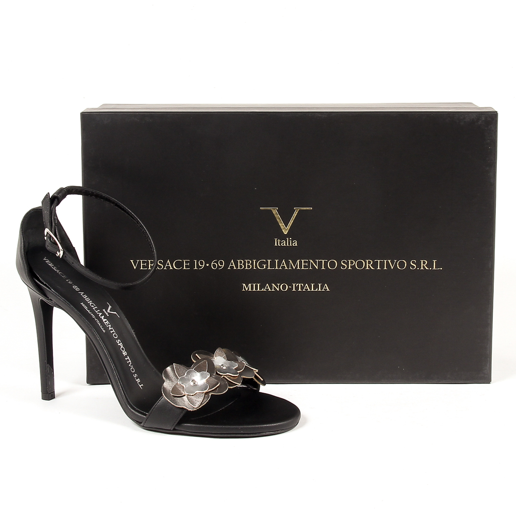 V 1969 Italia Sandalo con cinturino alla caviglia da donna Nero CATALINA