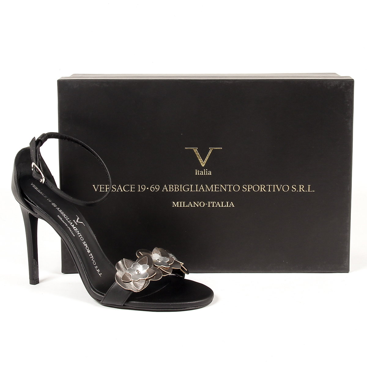 V 1969 Italia Sandalo con cinturino alla caviglia da donna Nero CATALINA