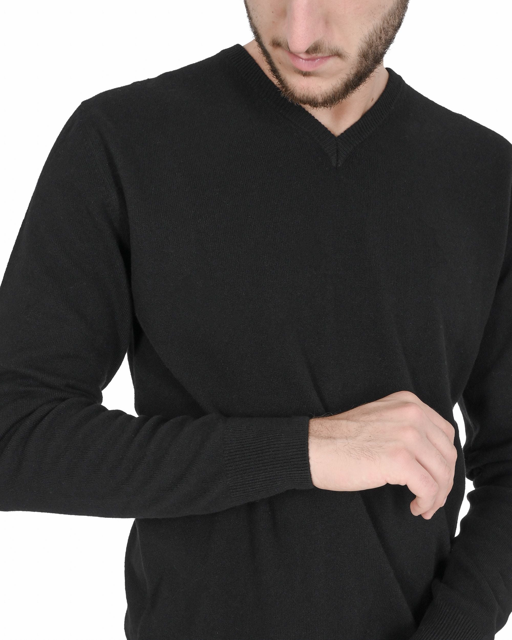 Maglione da uomo in cashmere con scollo a V Crown of Edinburgh COE 0012 NERO