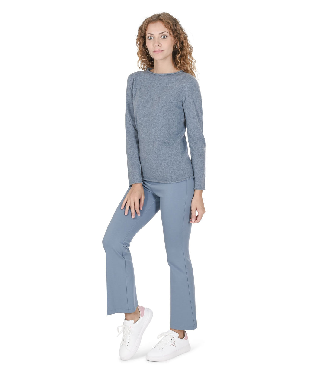 Maglione da donna con scollo a barca in cashmere Crown of Edinburgh COE 0025 AZZURRO