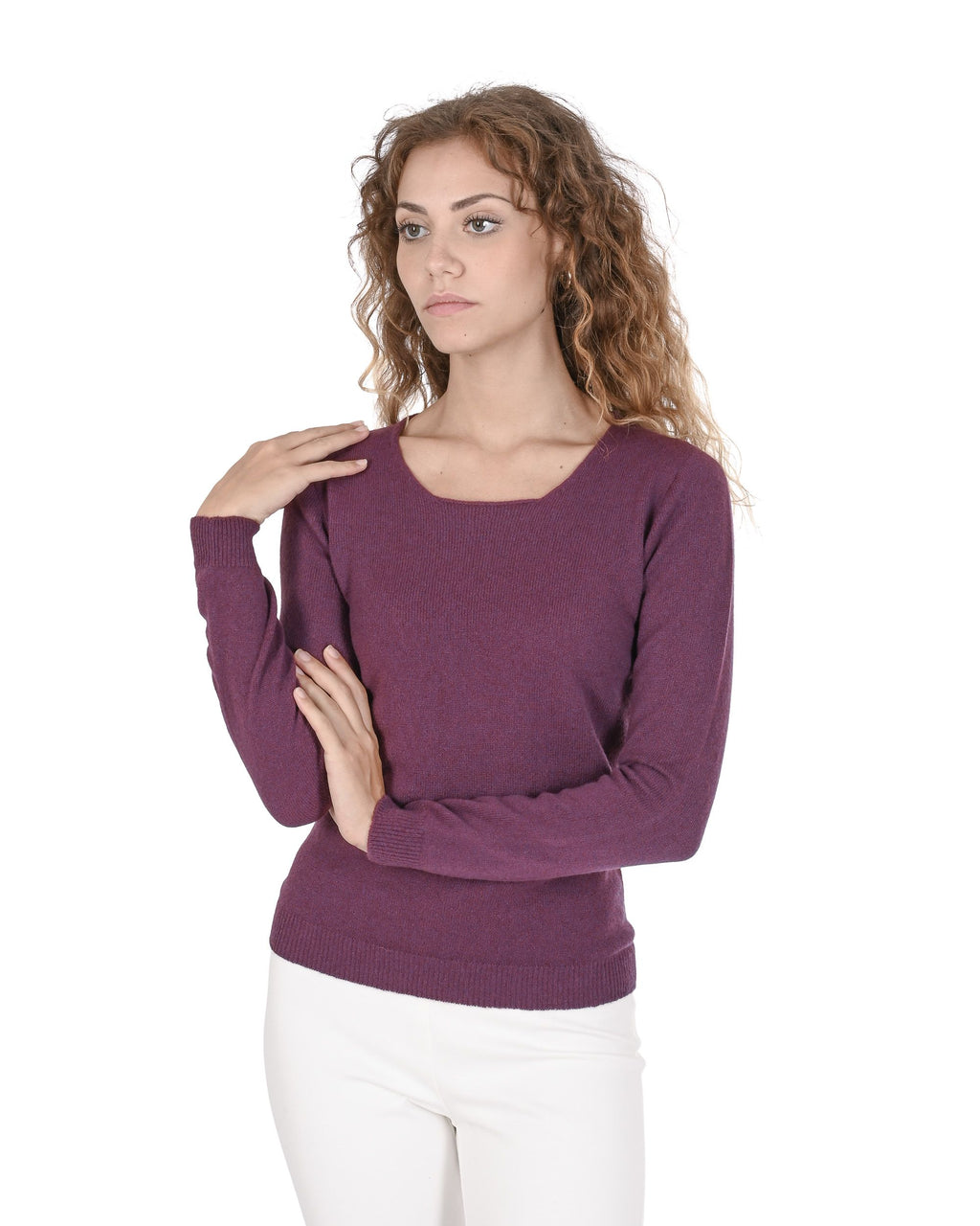Maglione da donna in cashmere con scollo quadrato Crown of Edinburgh COE 0024 BURGUNDY