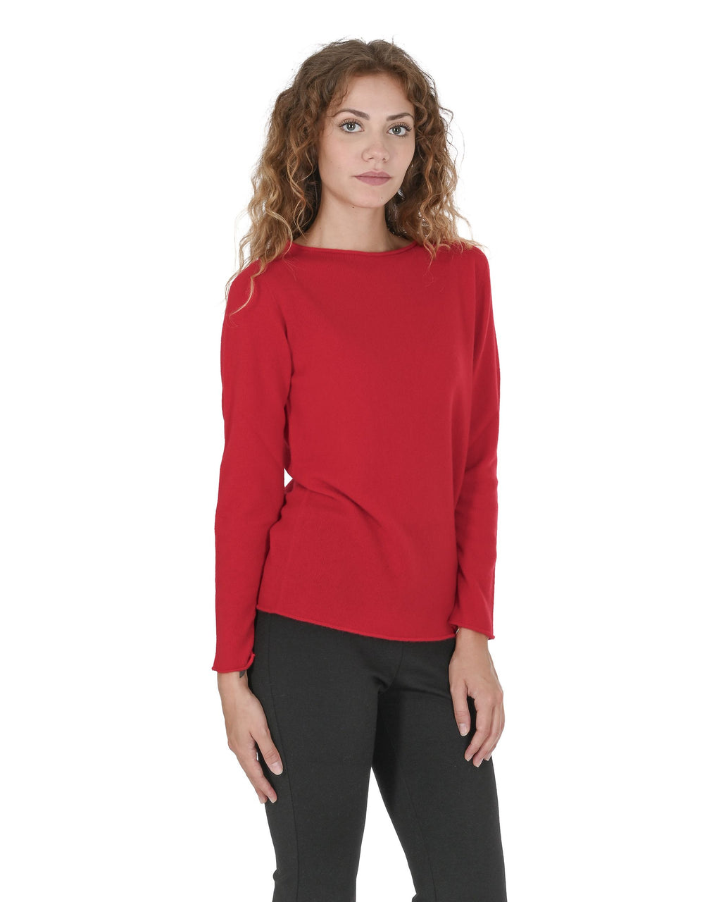 Maglione da donna in cashmere con scollo a barca Crown of Edinburgh COE 0025 ROSSO
