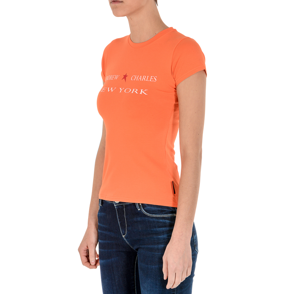 Andrew Charles T-shirt da donna a maniche corte con scollo tondo arancione TARANA