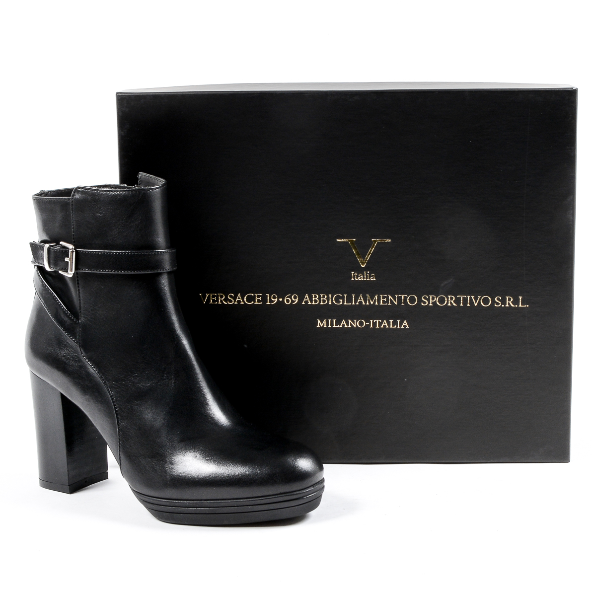 V 1969 Italia Stivaletto con tacco da donna nero SAMANTHA
