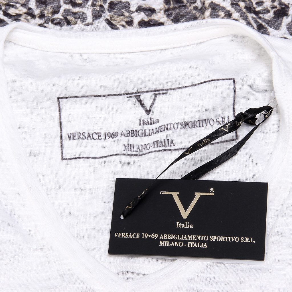 V 1969 Italia T-shirt da donna a maniche corte con scollo a V bianca EVELYN