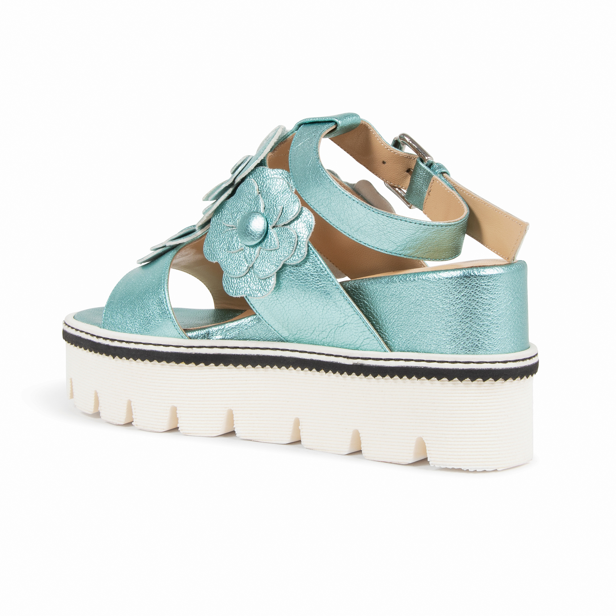 V1969 Italia Sandalo con plateau da donna Azzurro B3042DO CAPRA VETREX LAM GIADA