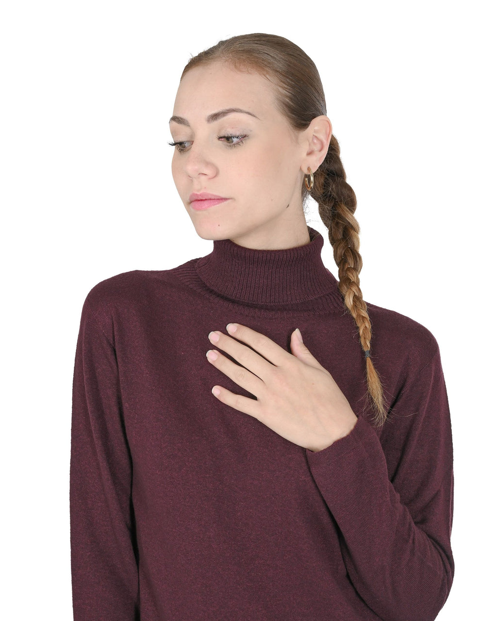 Maglione dolcevita da donna in cashmere Crown of Edinburgh COE 0020 BORDEAUX