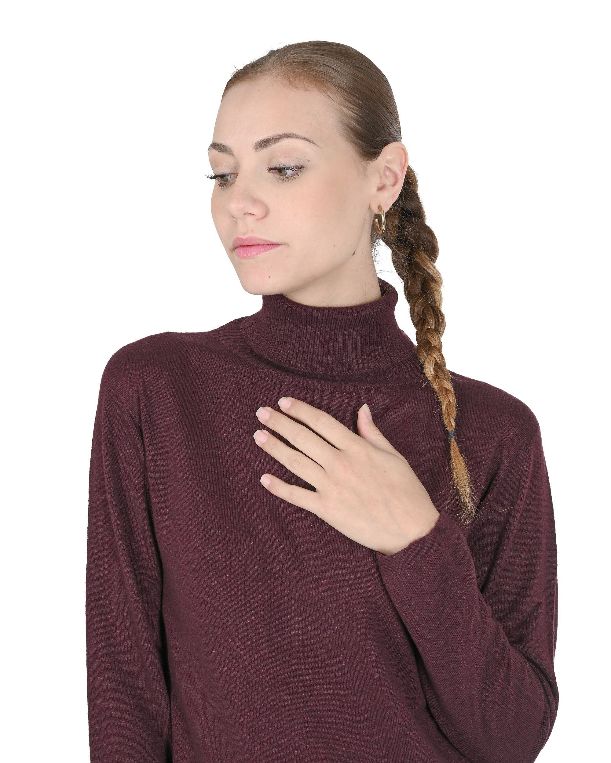 Maglione dolcevita da donna in cashmere Crown of Edinburgh COE 0020 BORDEAUX