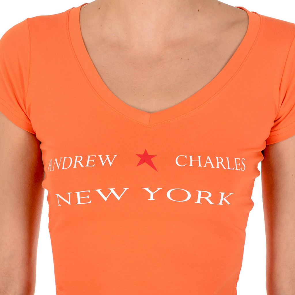 Andrew Charles T-shirt da donna a maniche corte con scollo a V arancione TAPIWA