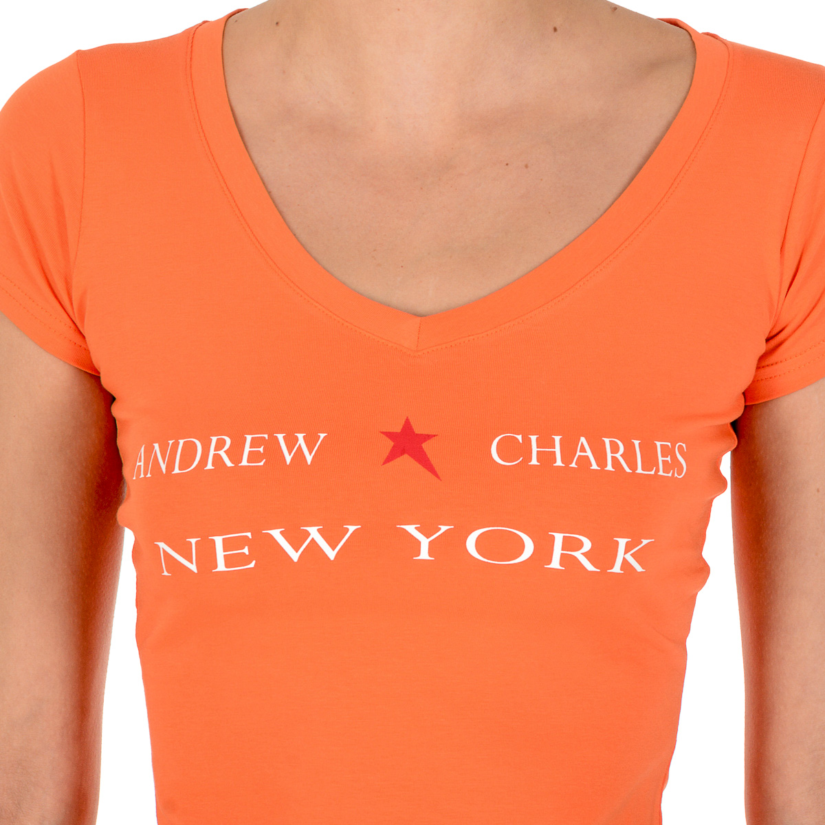 Andrew Charles T-shirt da donna a maniche corte con scollo a V arancione TAPIWA