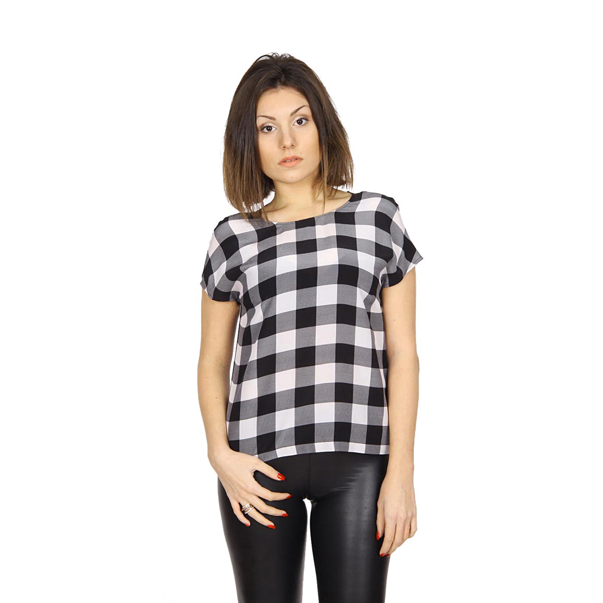 Top in crepe di seta con stampa vichy da donna Dolce & Gabbana F7N04T FS14E X0800.