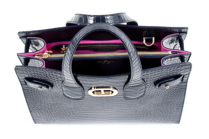 Borsa tote grande blu Verona Cocco