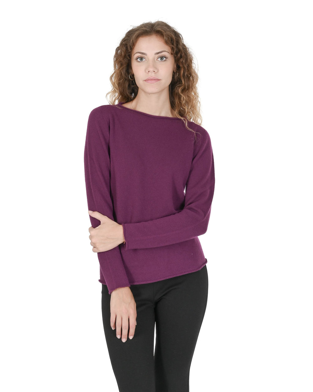 Maglione da donna in cashmere con scollo a barca Crown of Edinburgh COE 0025 VIOLA
