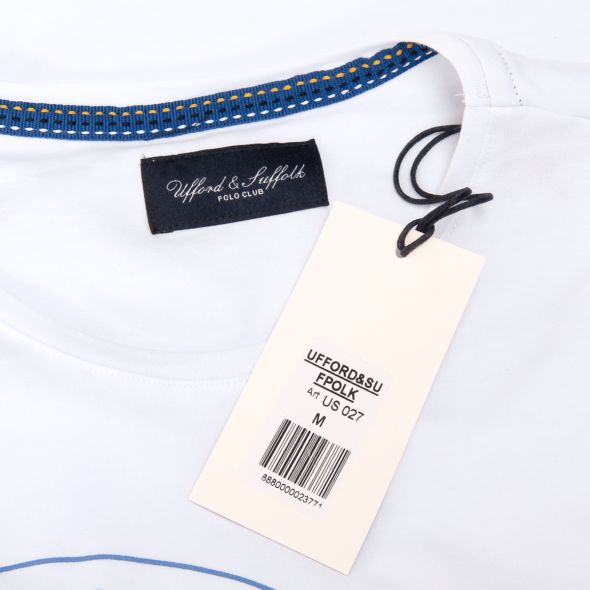 T-shirt da uomo Ufford & Suffolk Polo Club a maniche corte con scollo tondo US027 BIANCO