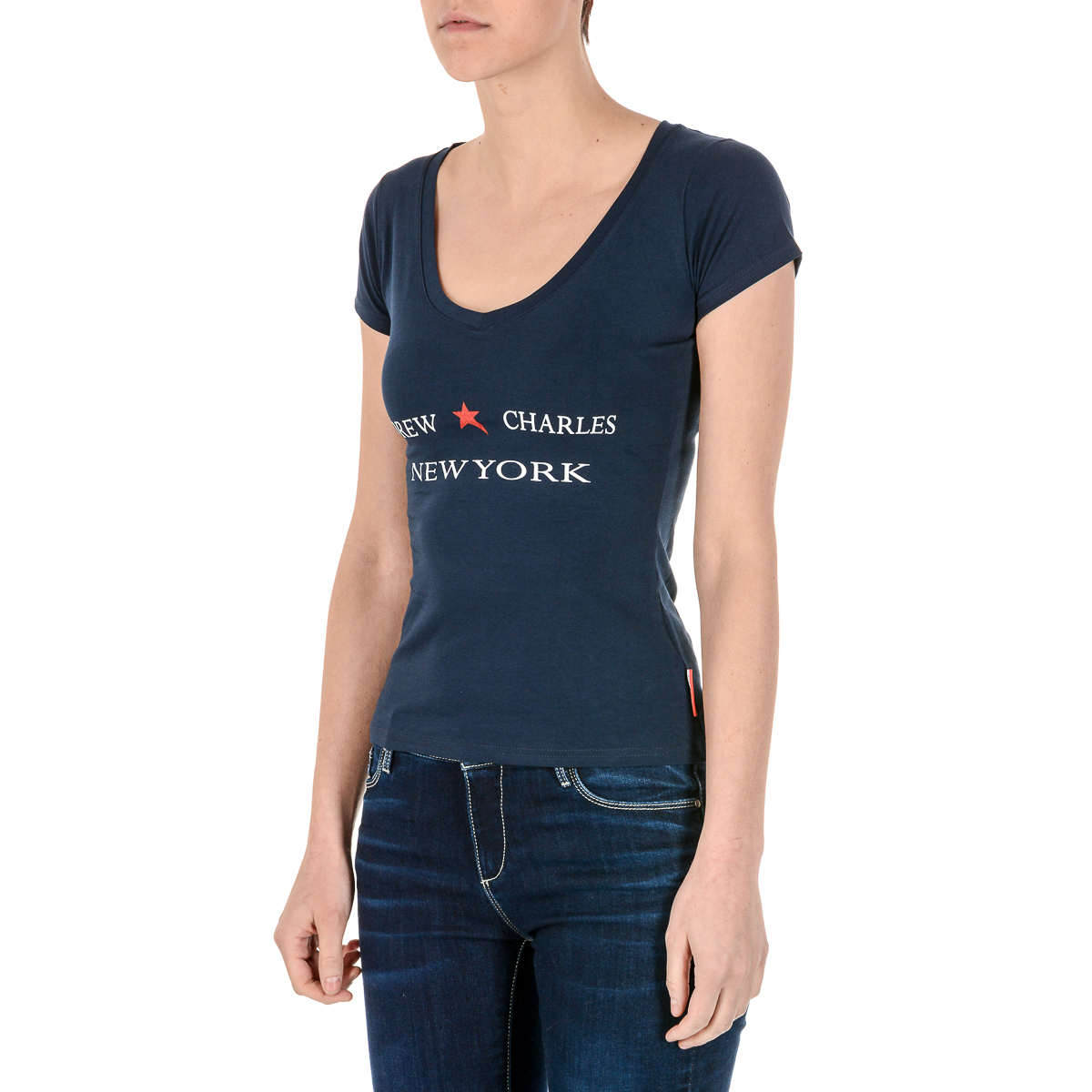 Andrew Charles T-shirt da donna a maniche corte con scollo a V blu TAPIWA