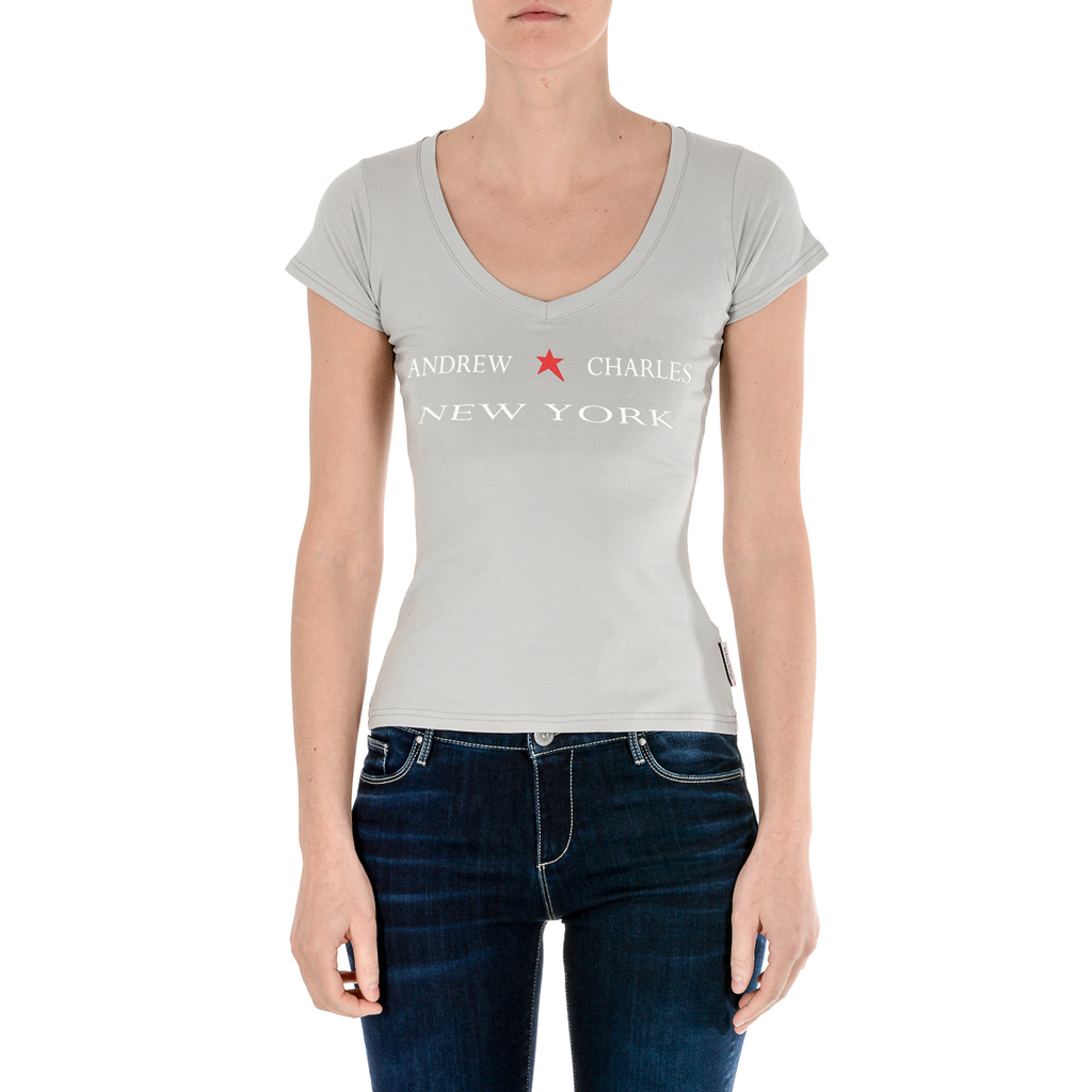 Andrew Charles T-shirt da donna a maniche corte con scollo a V, grigia TAPIWA