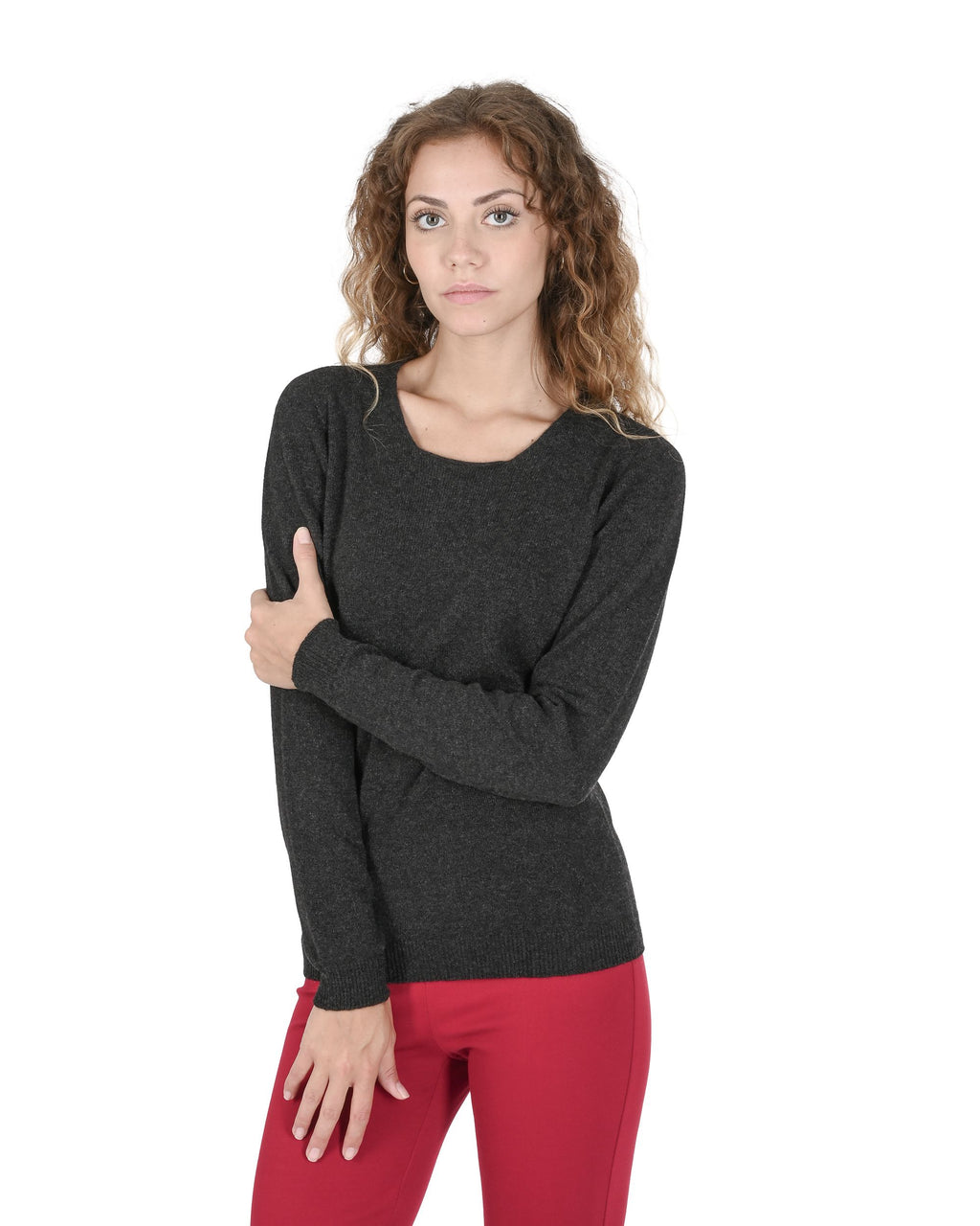 Maglione da donna in cashmere con scollo quadrato Crown of Edinburgh COE 0024 GRIGIO FERRO
