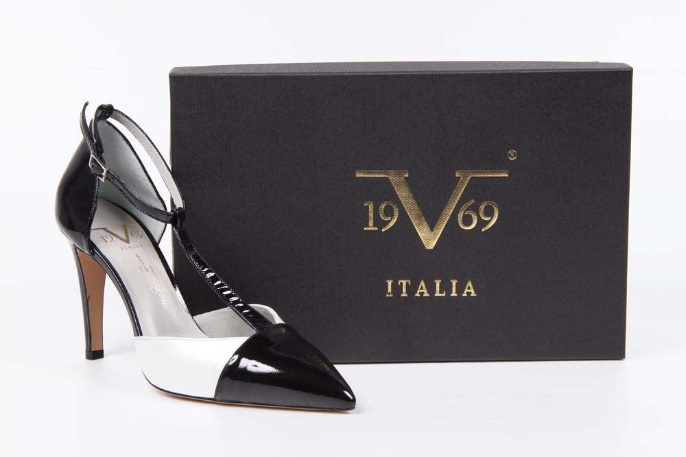 Sandalo T-bar da donna V 1969 Italia 5557 LID95 PE VERNICE PERLATA NERA