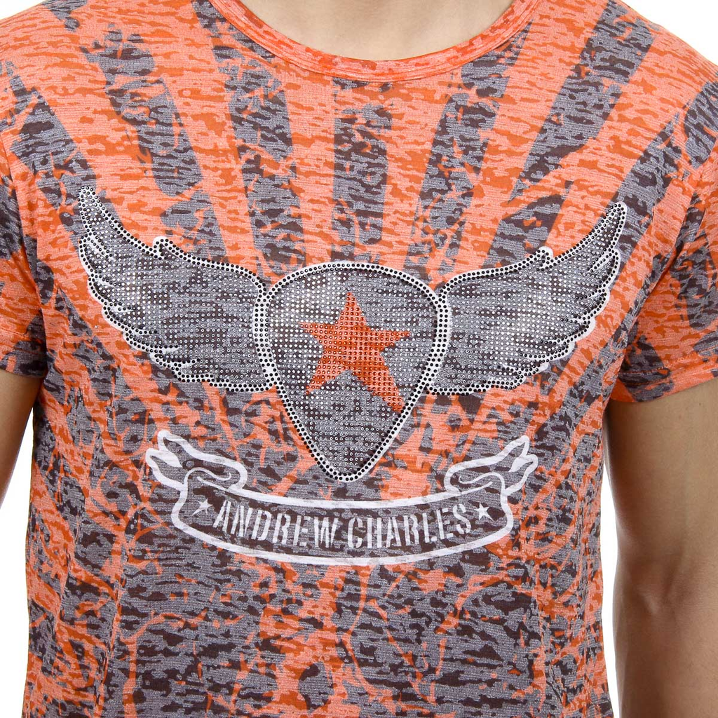 Andrew Charles T-shirt da uomo a maniche corte con scollo rotondo, rossa CALEB