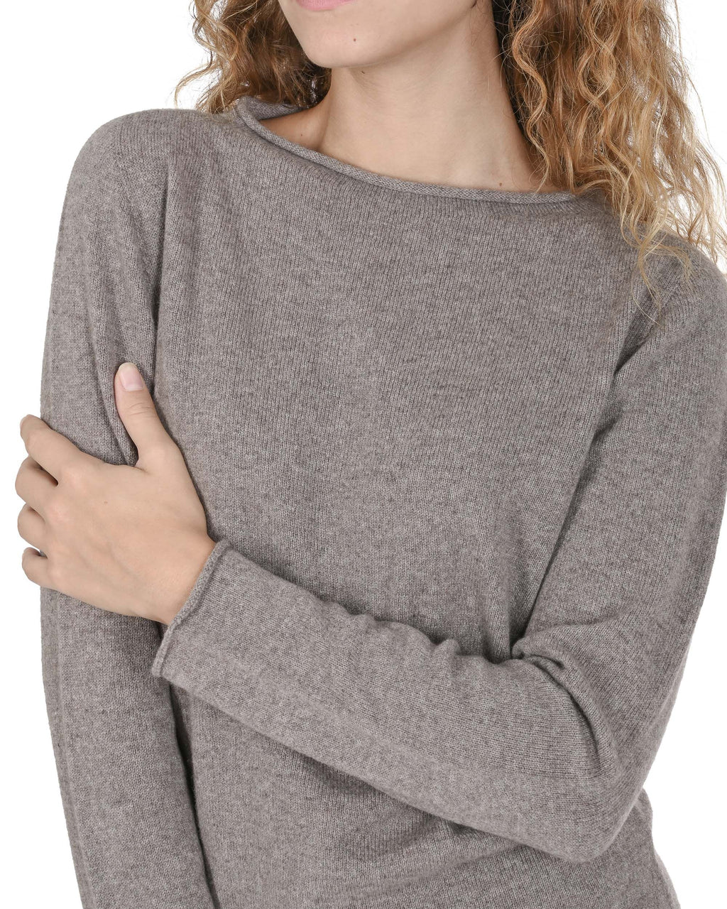 Maglione da donna con scollo a barca in cashmere Crown of Edinburgh COE 0025 TAUPE