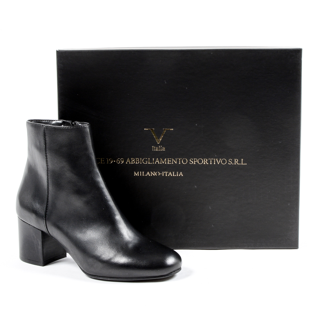 V 1969 Italia Stivaletto con tacco da donna nero MAD