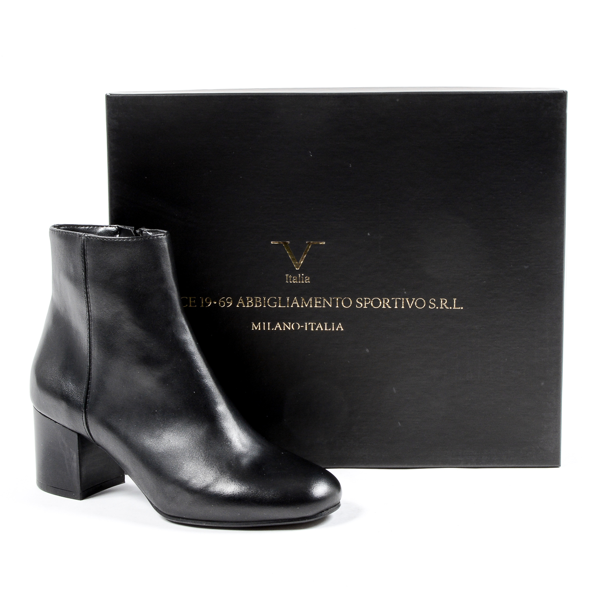 V 1969 Italia Stivaletto con tacco da donna nero MAD