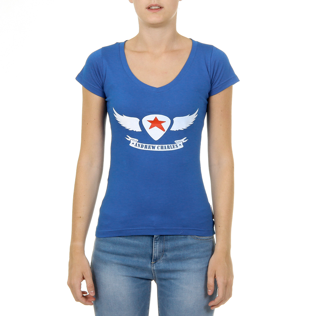 Andrew Charles T-shirt da donna a maniche corte con scollo a V blu TAPIWA