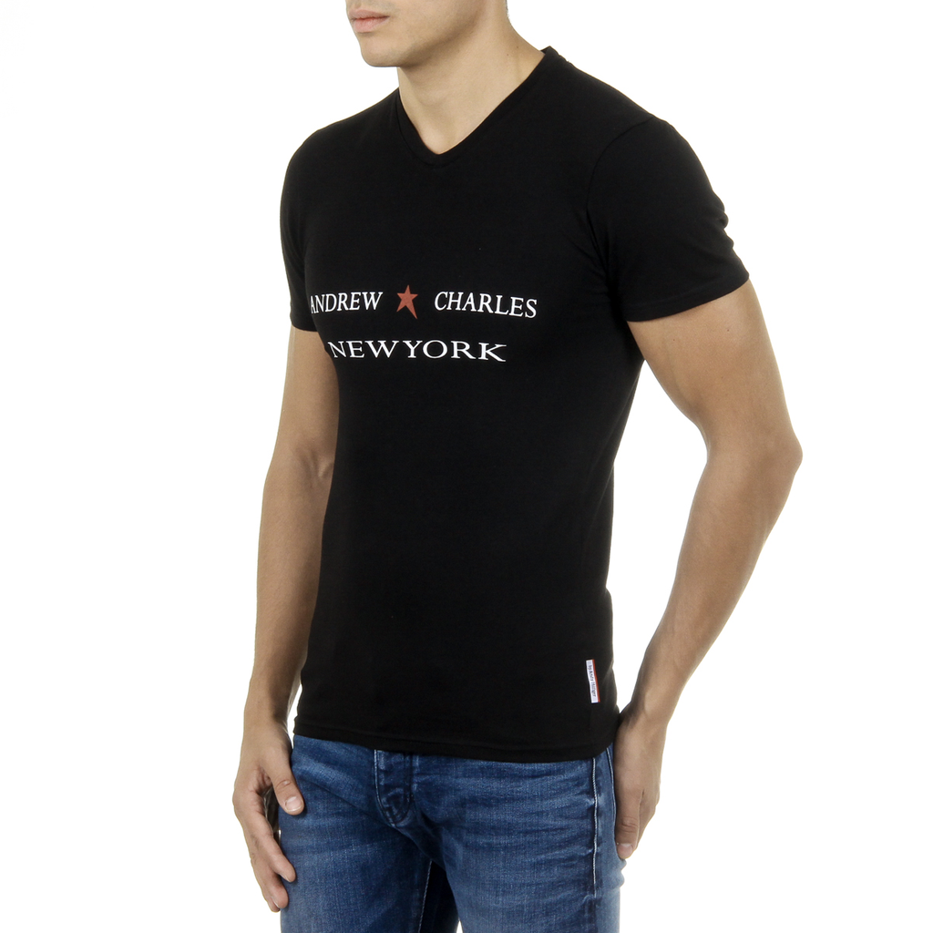Andrew Charles Maglietta da uomo a maniche corte con scollo a V, nera KENAN