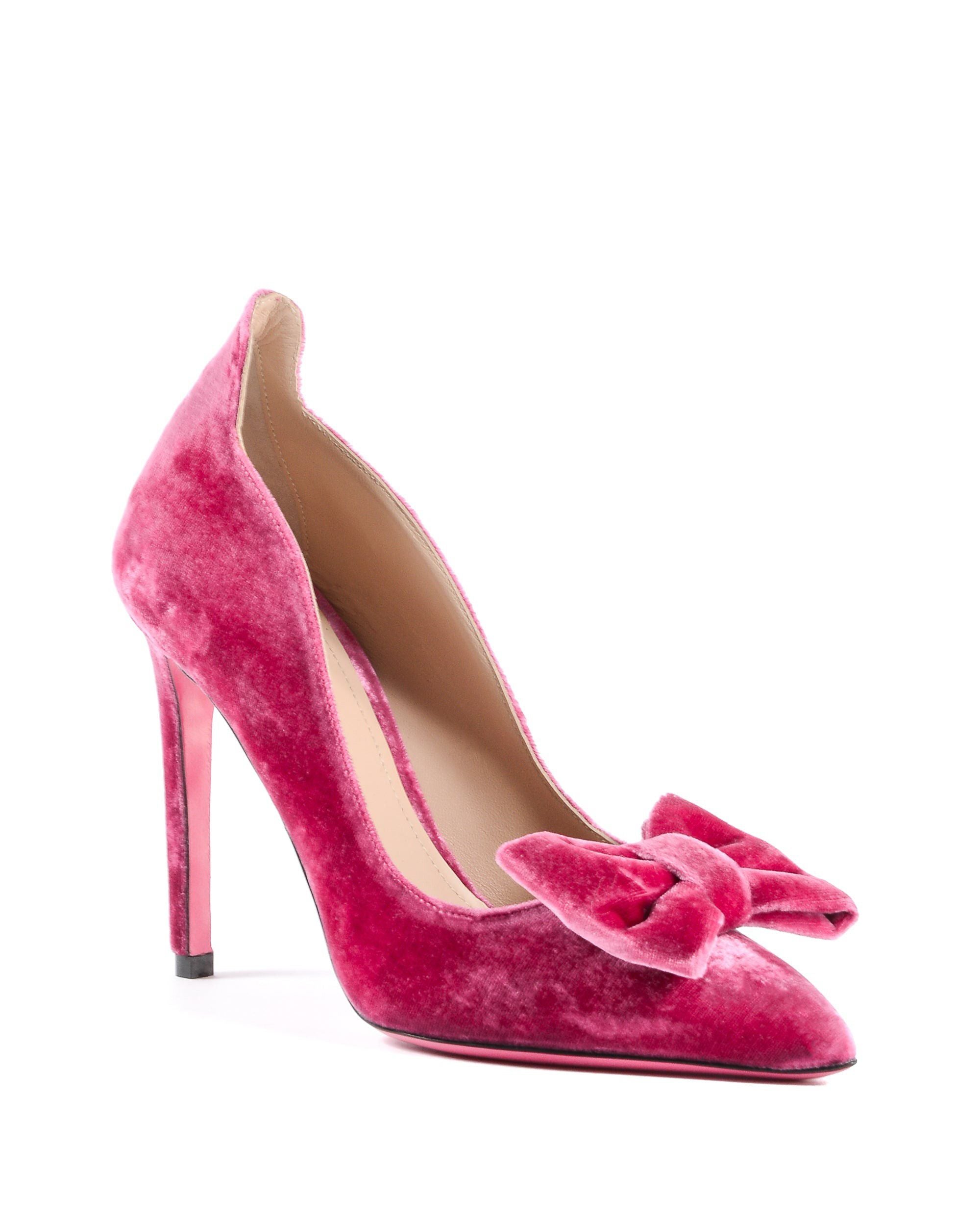 Décolleté con fiocco in velluto da donna - Fuxia