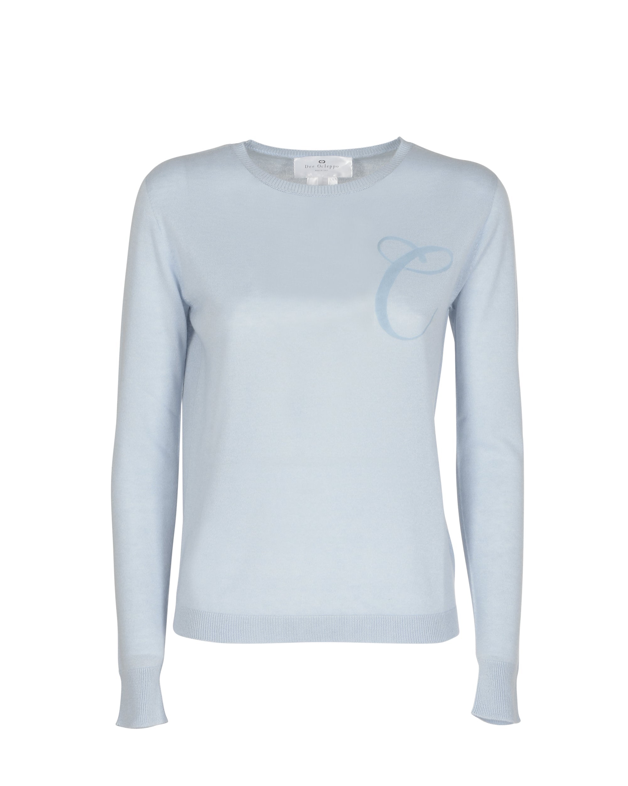 Maglia girocollo in cashmere estivo - Manica lunga - Azzurro