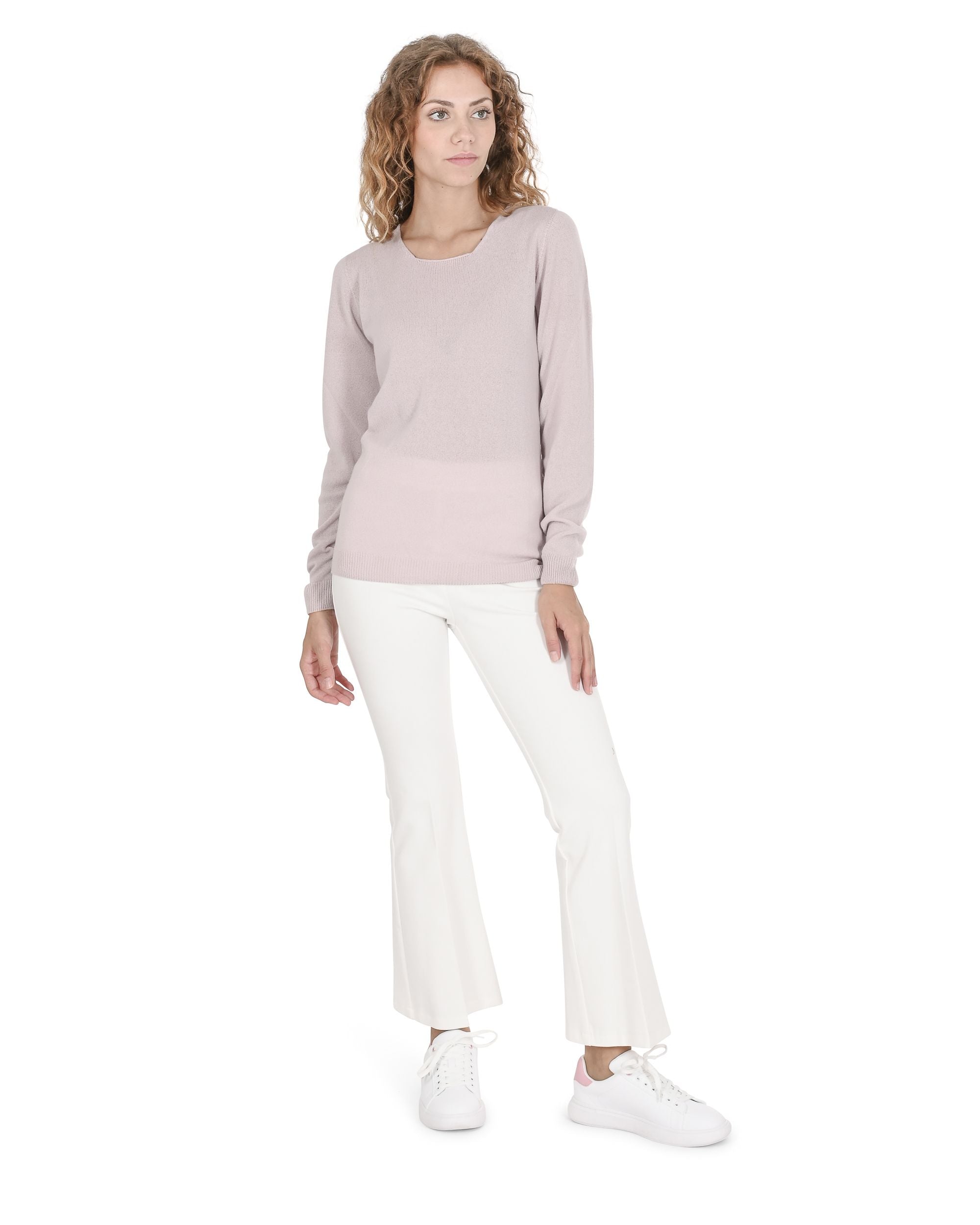 Maglione da donna in cashmere con scollo quadrato Crown of Edinburgh COE 0024 ROSA