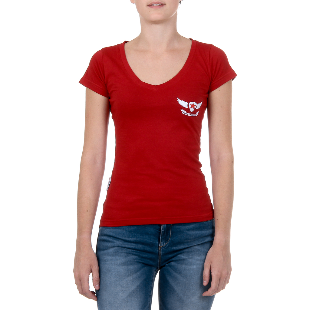Andrew Charles T-shirt da donna a maniche corte con scollo a V, rossa TAPIWA