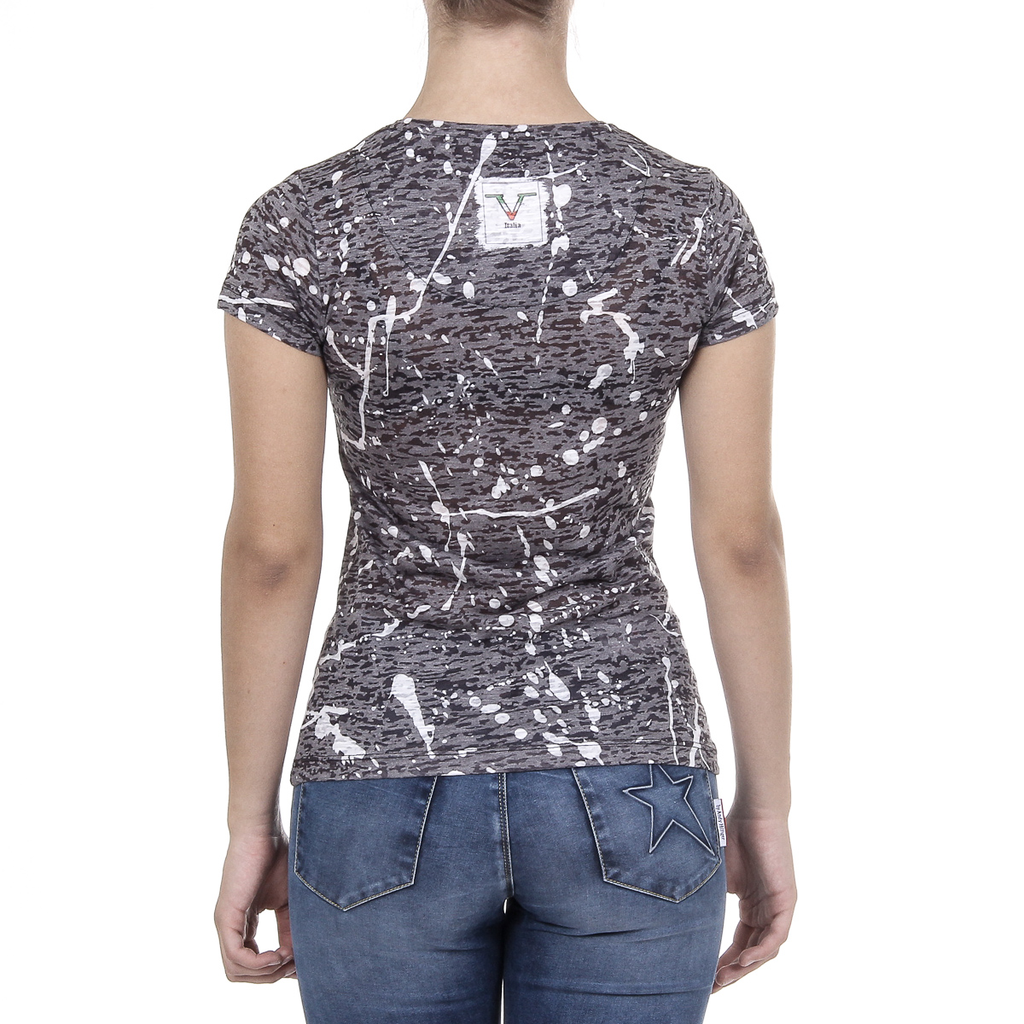 V 1969 Italia T-shirt da donna a maniche corte con scollo tondo nera AVA