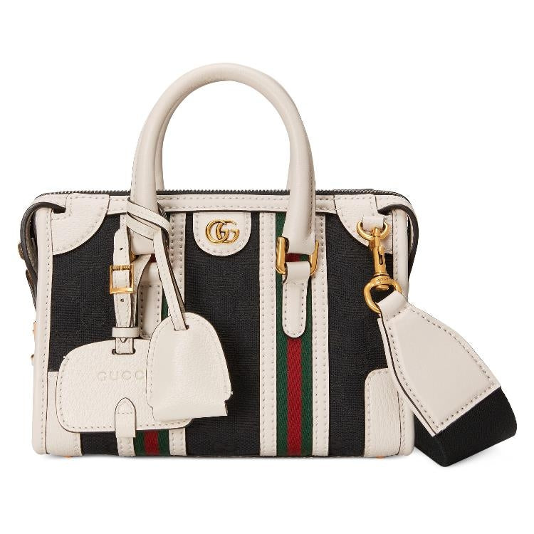 Borsa a tracolla Gucci GG Monogram e pelle nera e bianca