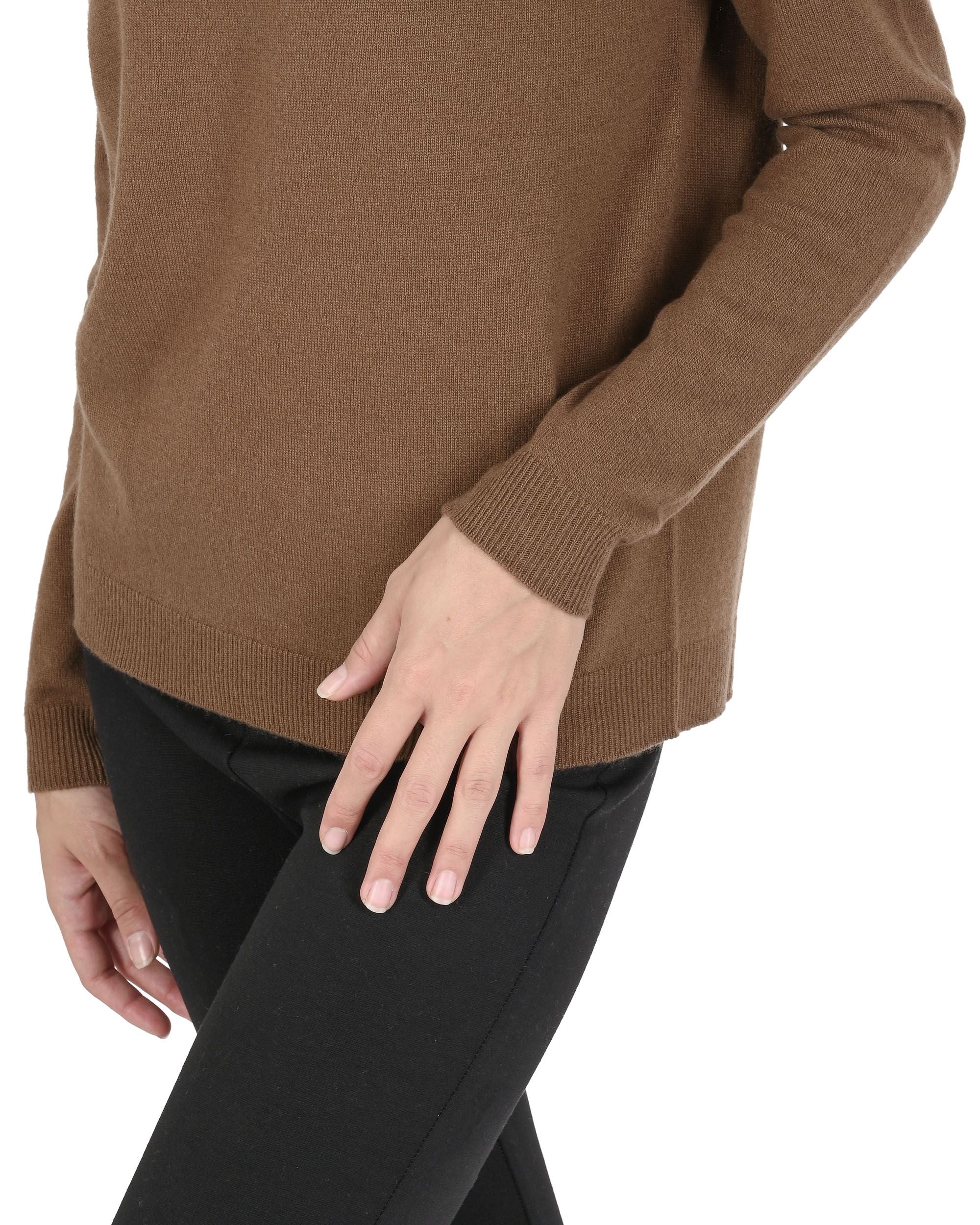 Maglione girocollo da donna in cashmere Crown of Edinburgh COE 0014 MARRONE CHIARO