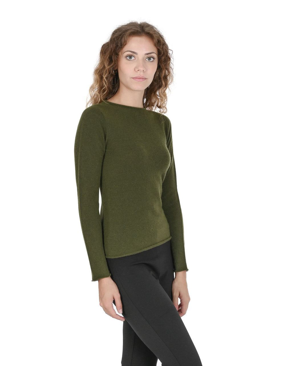 Maglione da donna con scollo a barca in cashmere Crown of Edinburgh COE 007 VERDE OLIVA