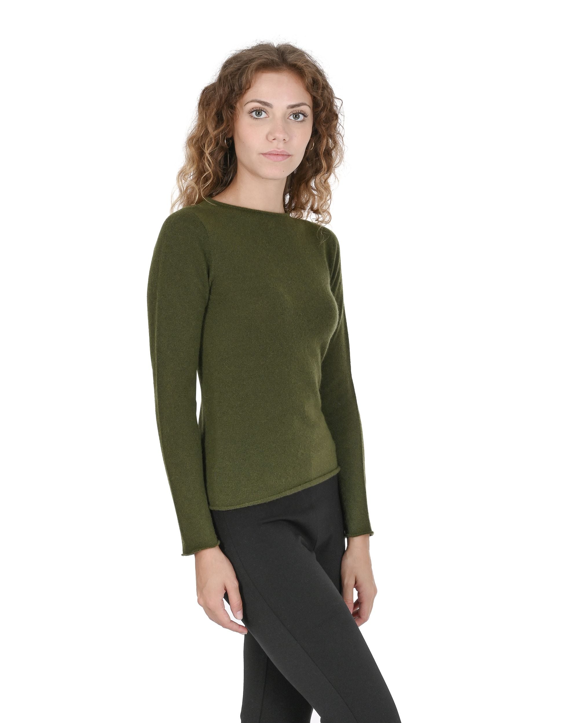 Maglione da donna con scollo a barca in cashmere Crown of Edinburgh COE 007 VERDE OLIVA