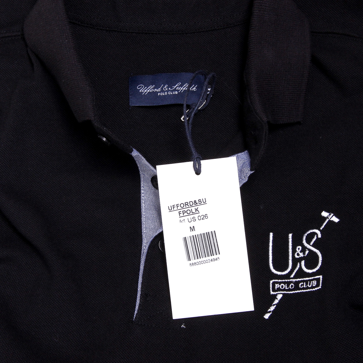 Polo da uomo a maniche corte Ufford & Suffolk Polo Club US026 NERO